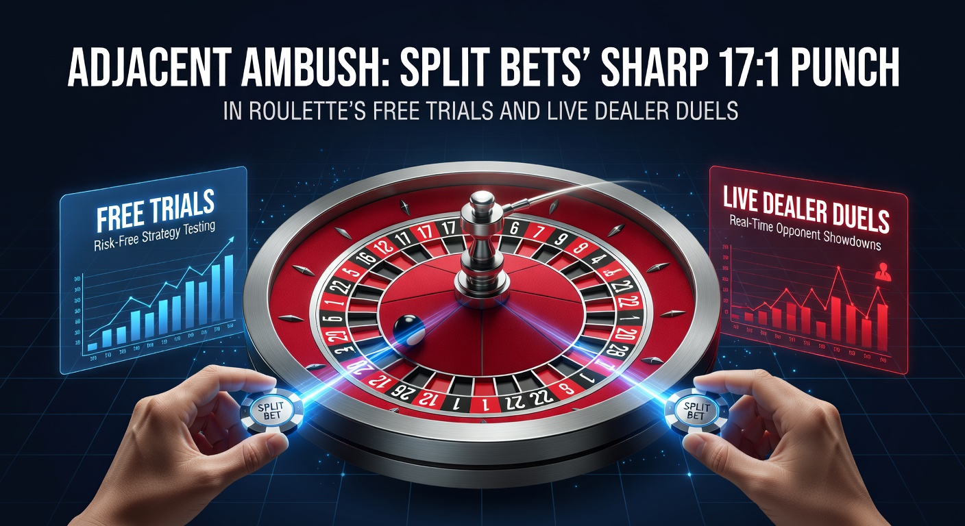 Close-up of a roulette table highlighting a split bet on two adjacent numbers, with chips precisely placed on the line between them