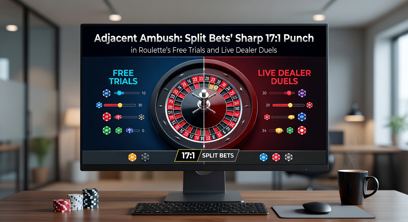 Live dealer at a roulette table demonstrating a split bet payout, with the ball resting on a winning adjacent number and chips being paid out