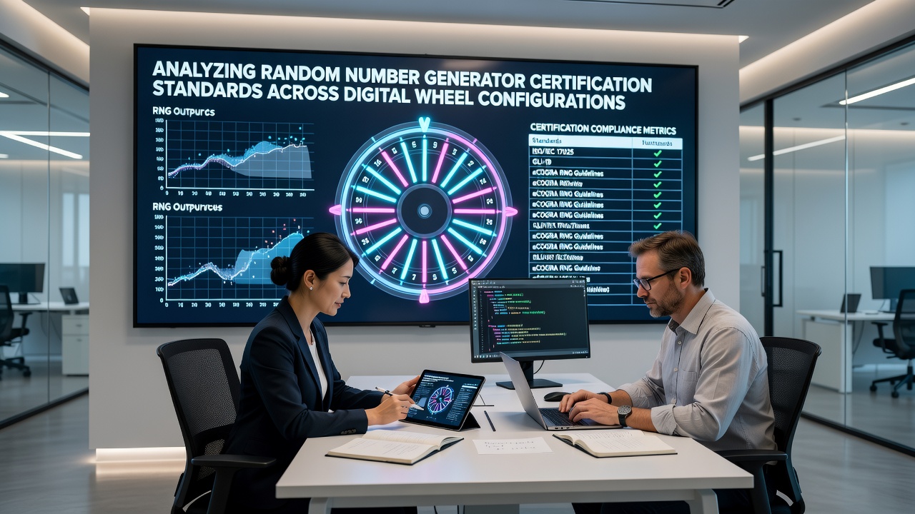 Certification laboratory setup showing RNG testing equipment for various digital wheel configurations
