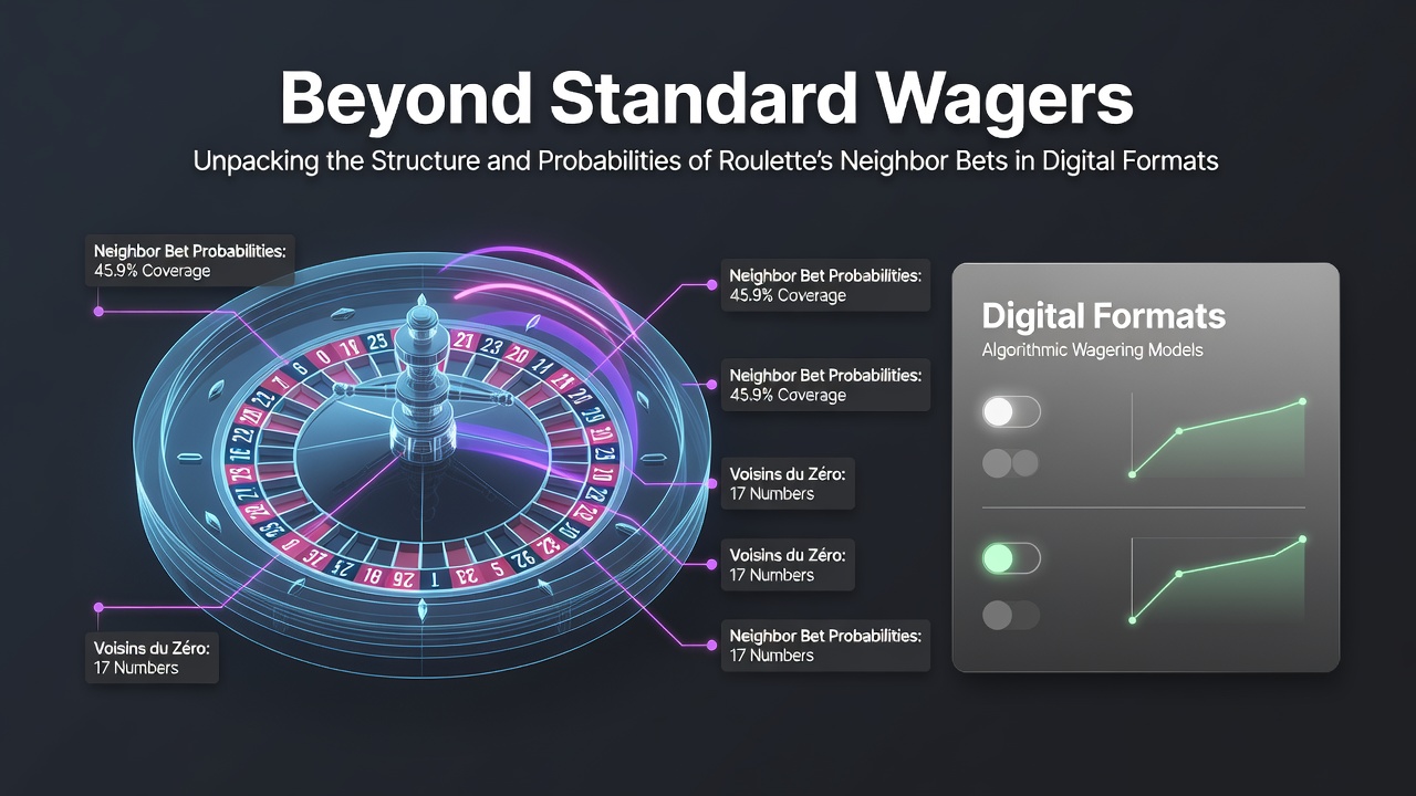 Roulette wheel close-up showing neighbor bet groupings on a digital interface