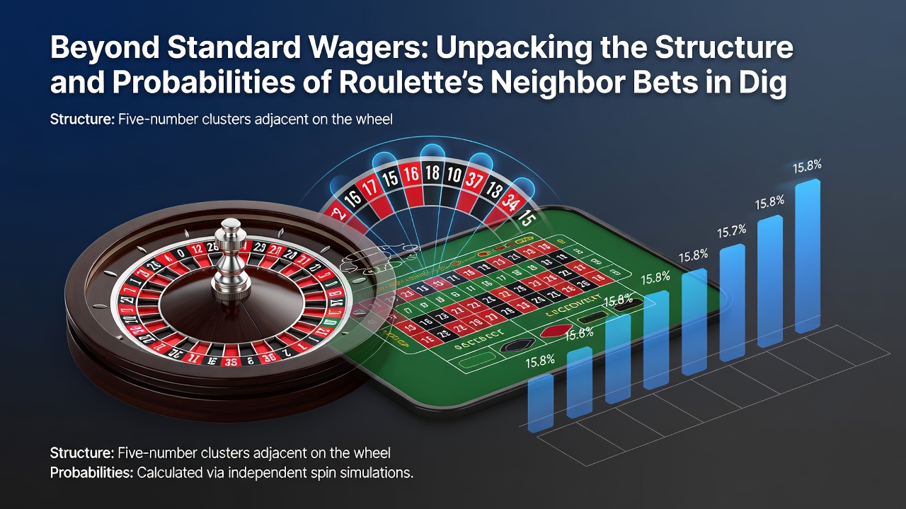 Digital roulette interface displaying neighbor bet selection with probability indicators