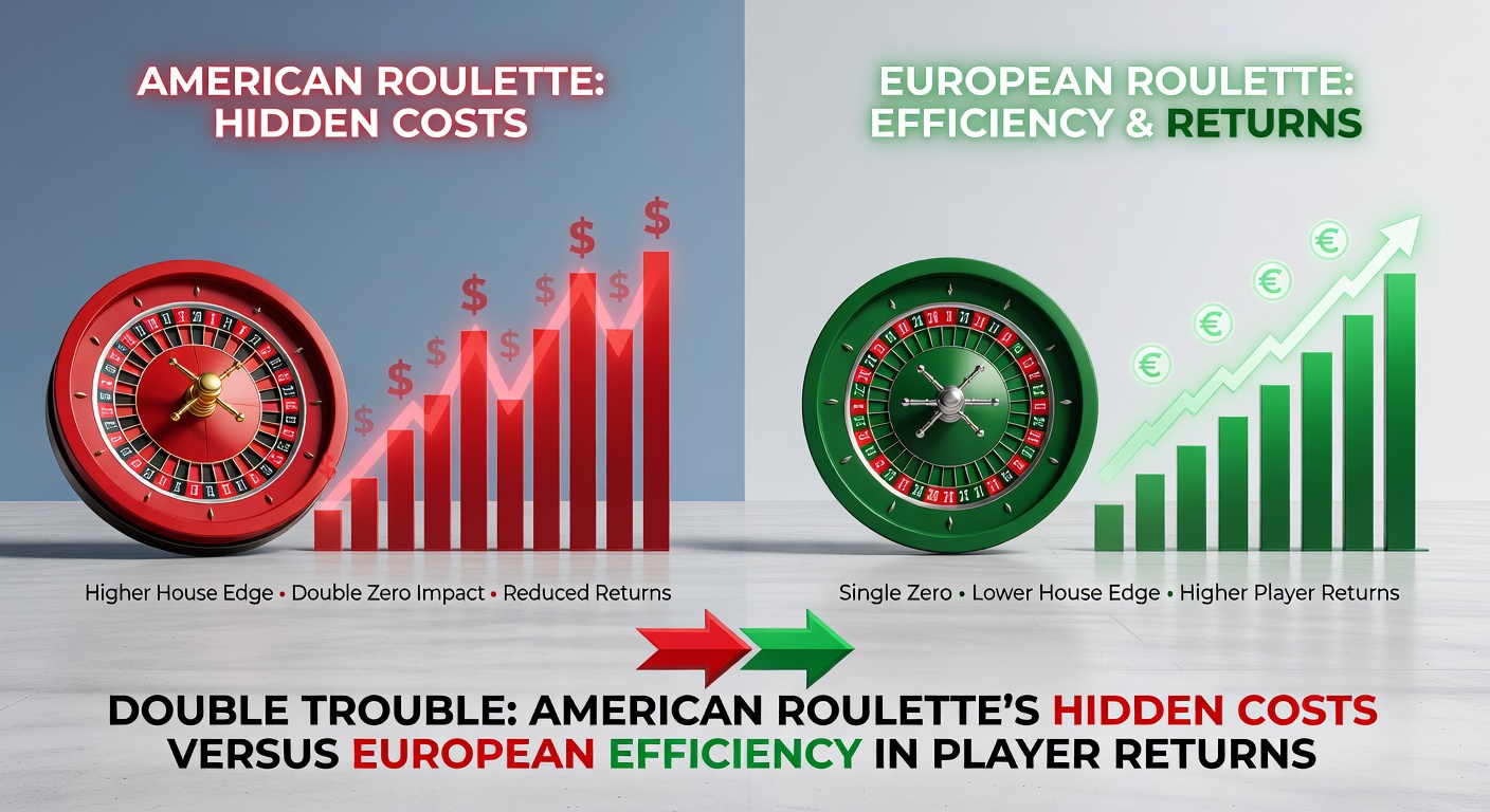 Graph illustrating RTP comparisons between American and European roulette over 10,000 spins, showing diverging player return lines