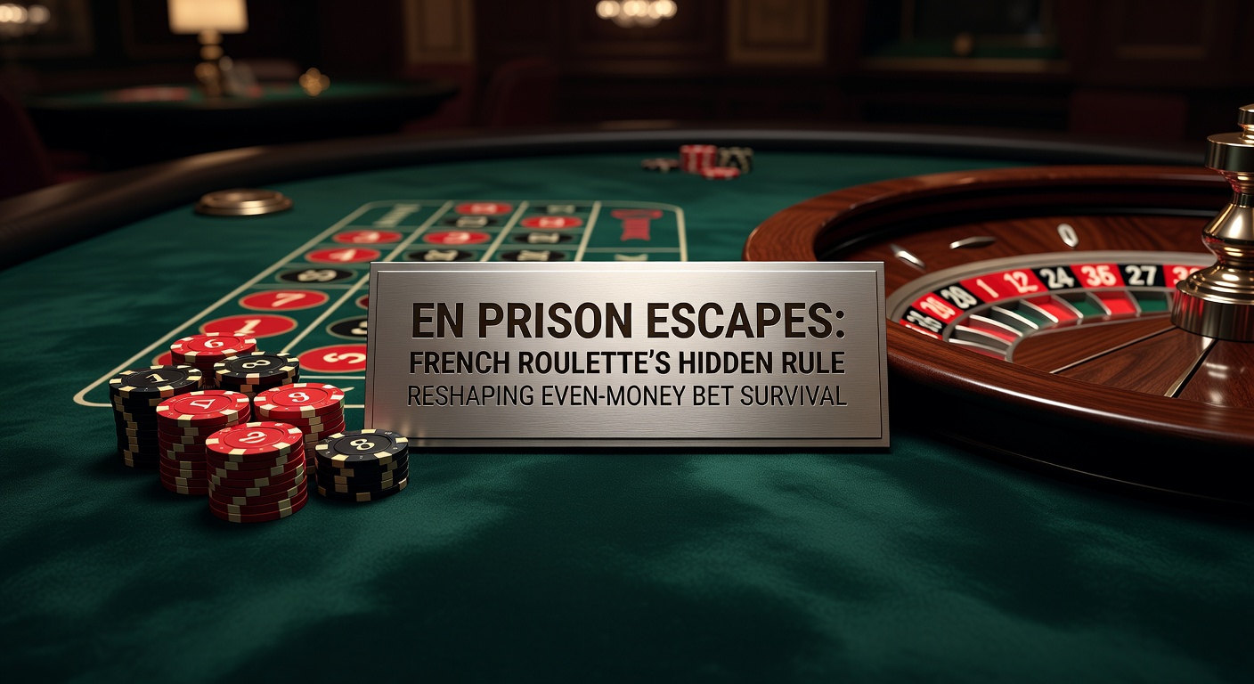 French roulette table highlighting the en prison rule marker on even-money bets during a zero outcome