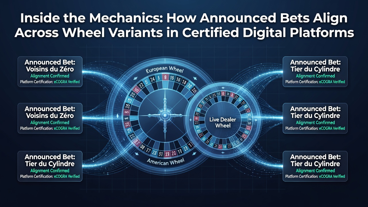 Detailed view of roulette wheel variants showing number layouts for announced bets synchronization