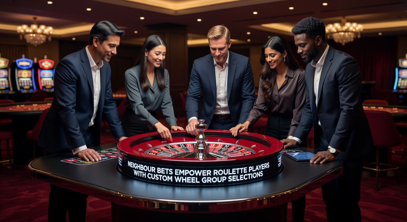 Close-up of a European roulette wheel highlighting a cluster of neighbouring numbers with chips placed for a custom neighbour bet, illustrating strategic sector coverage.
