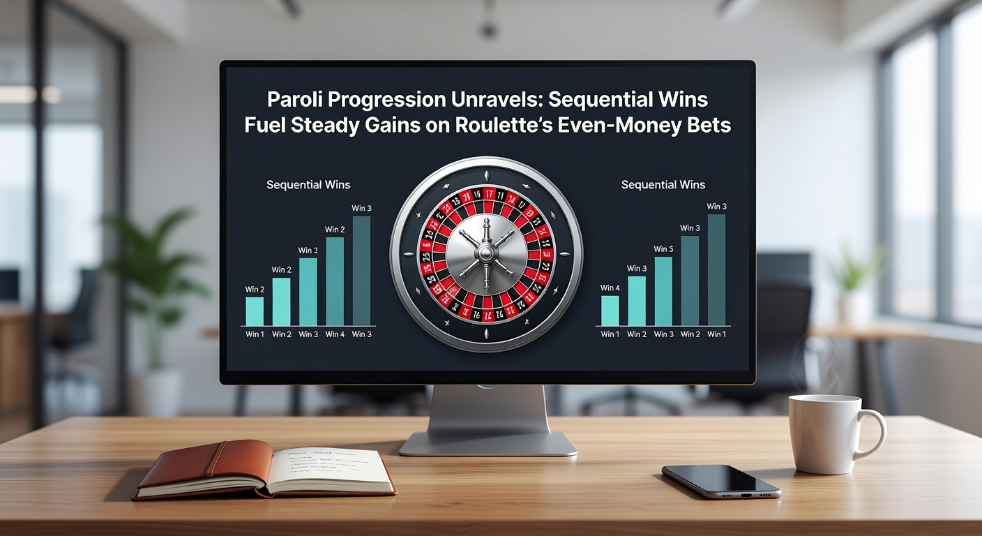Chart depicting Paroli bet progression over multiple roulette spins with win/loss outcomes highlighted