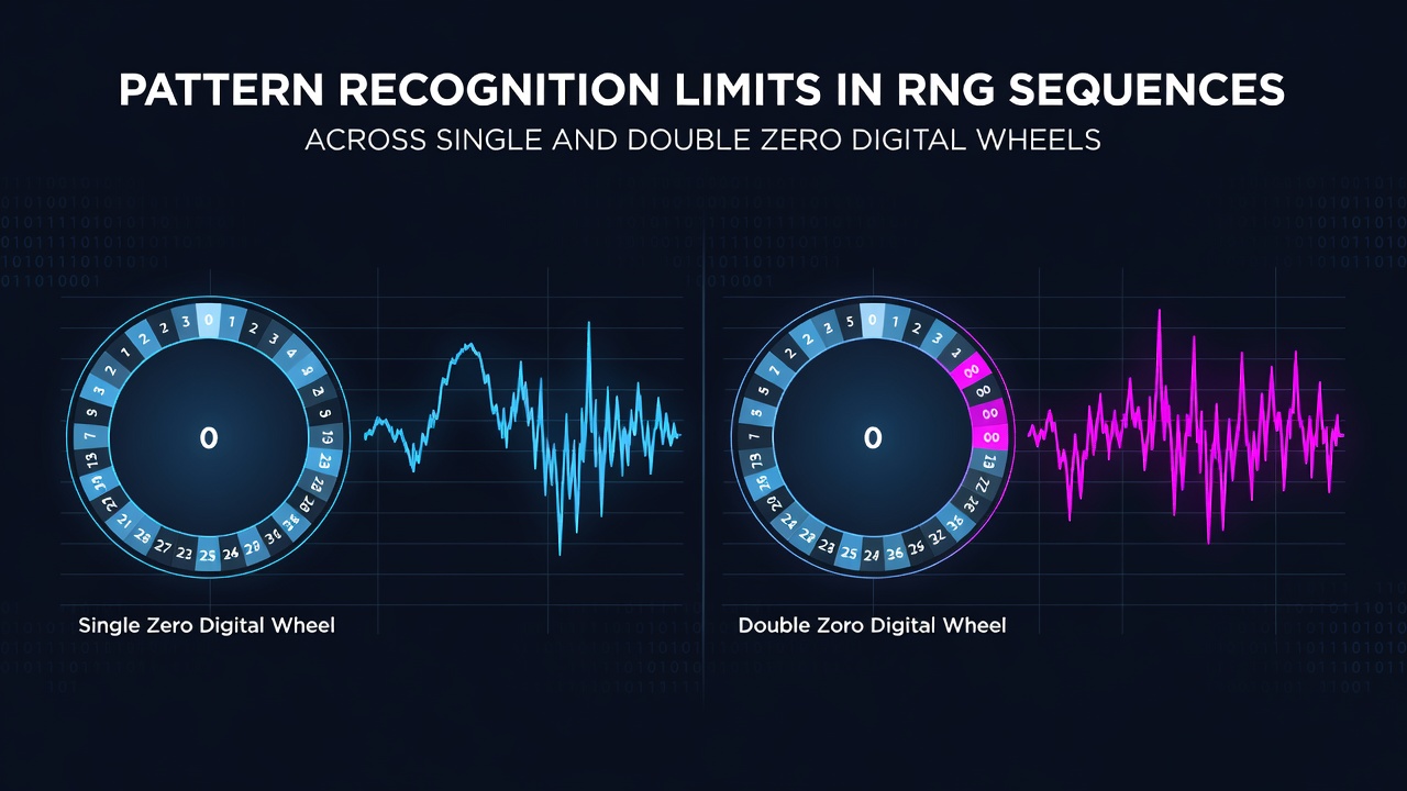 Digital roulette wheel interface showing RNG sequence patterns for single and double zero variants