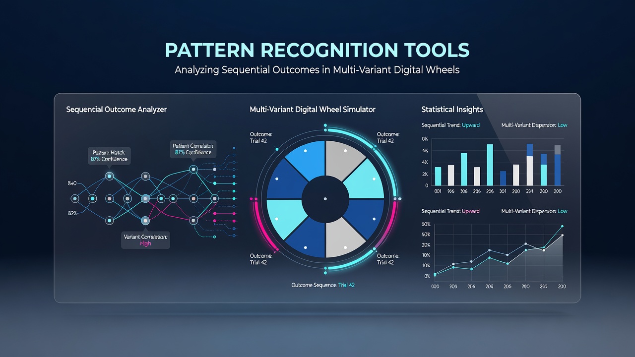 Analyst reviewing multi-variant digital wheel sequence clusters on a multi-monitor workstation with overlaid statistical graphs
