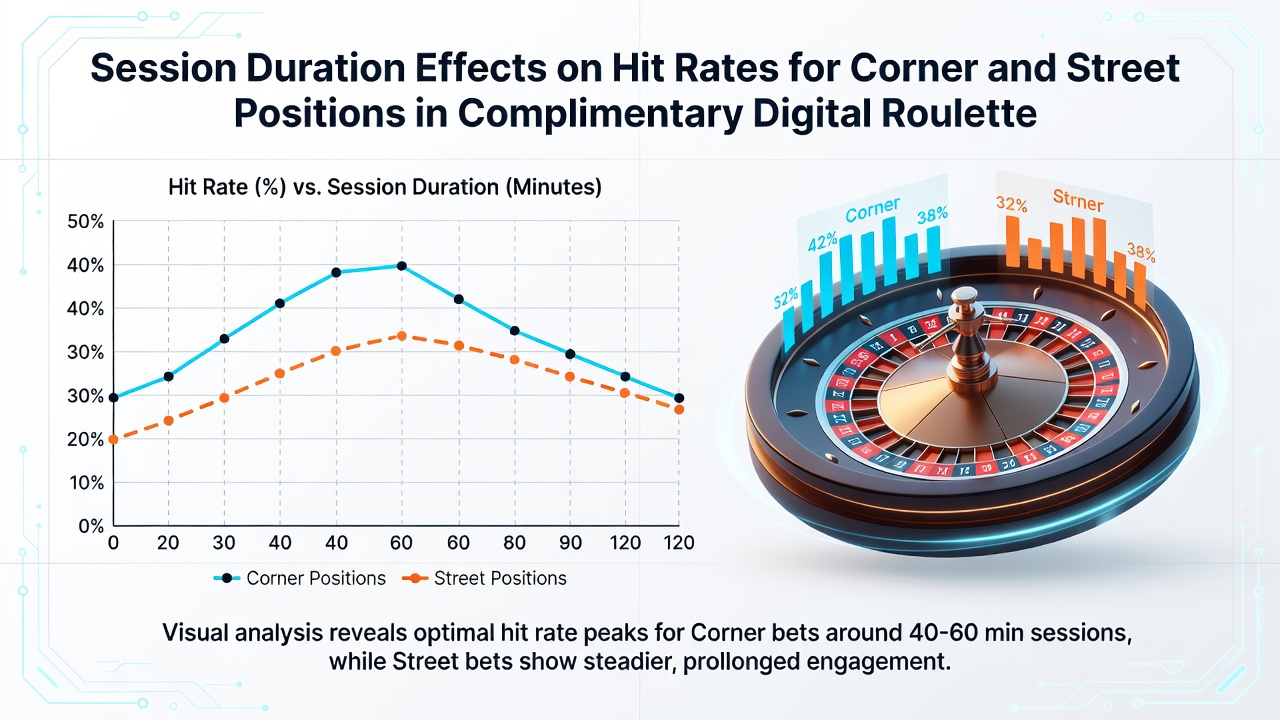 Chart displaying hit rate convergence for corner and street bets over increasing session durations in free roulette simulations