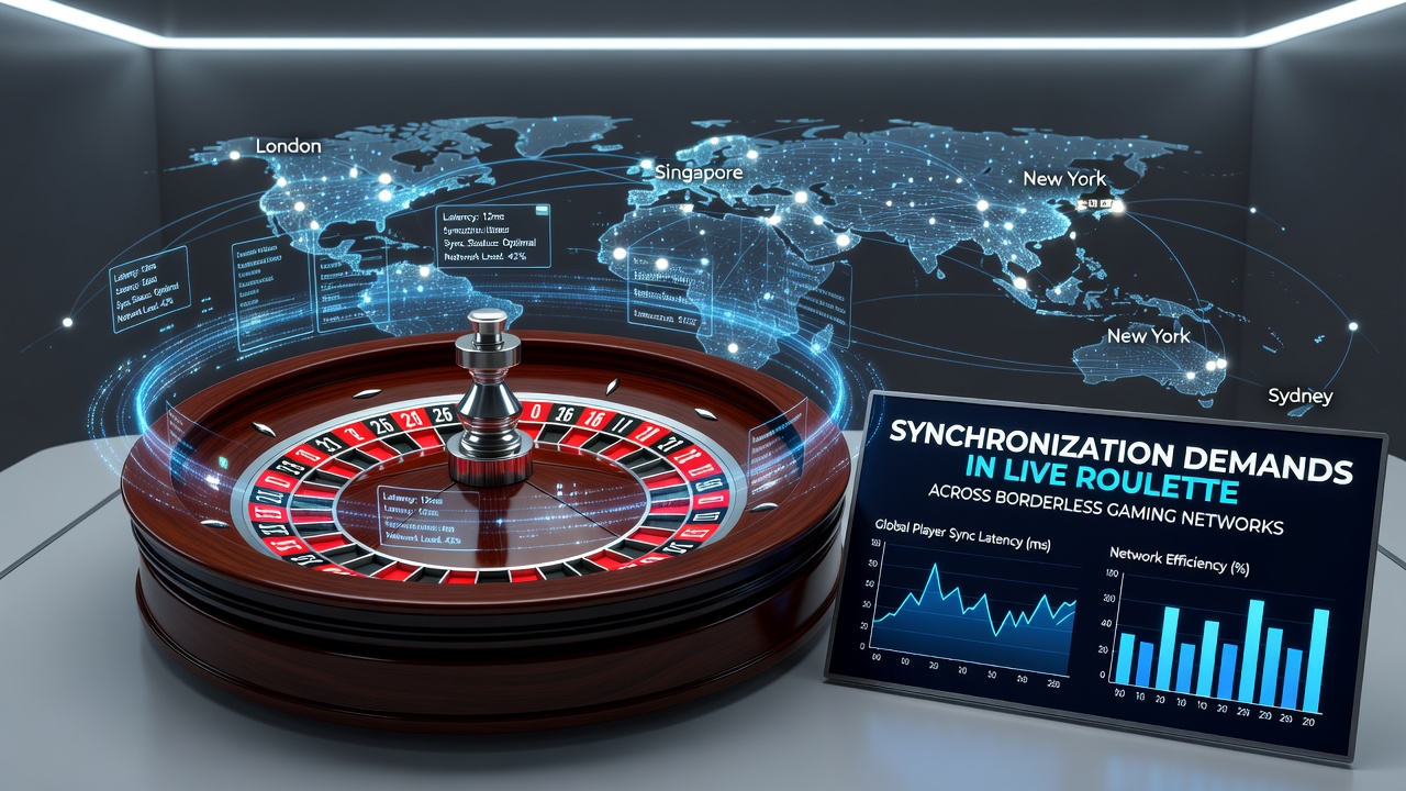 Network diagram illustrating latency compensation across international live roulette connections