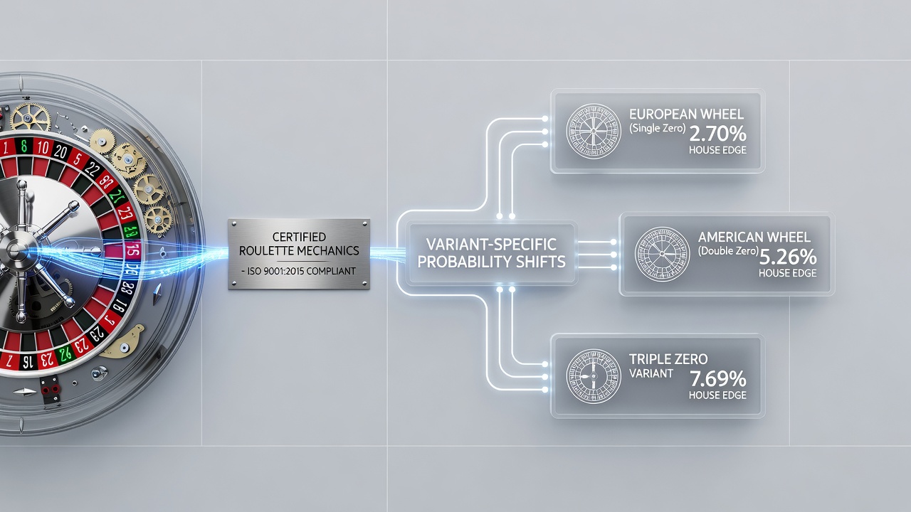 Digital roulette interface displaying European and American wheel variants side by side during certification review